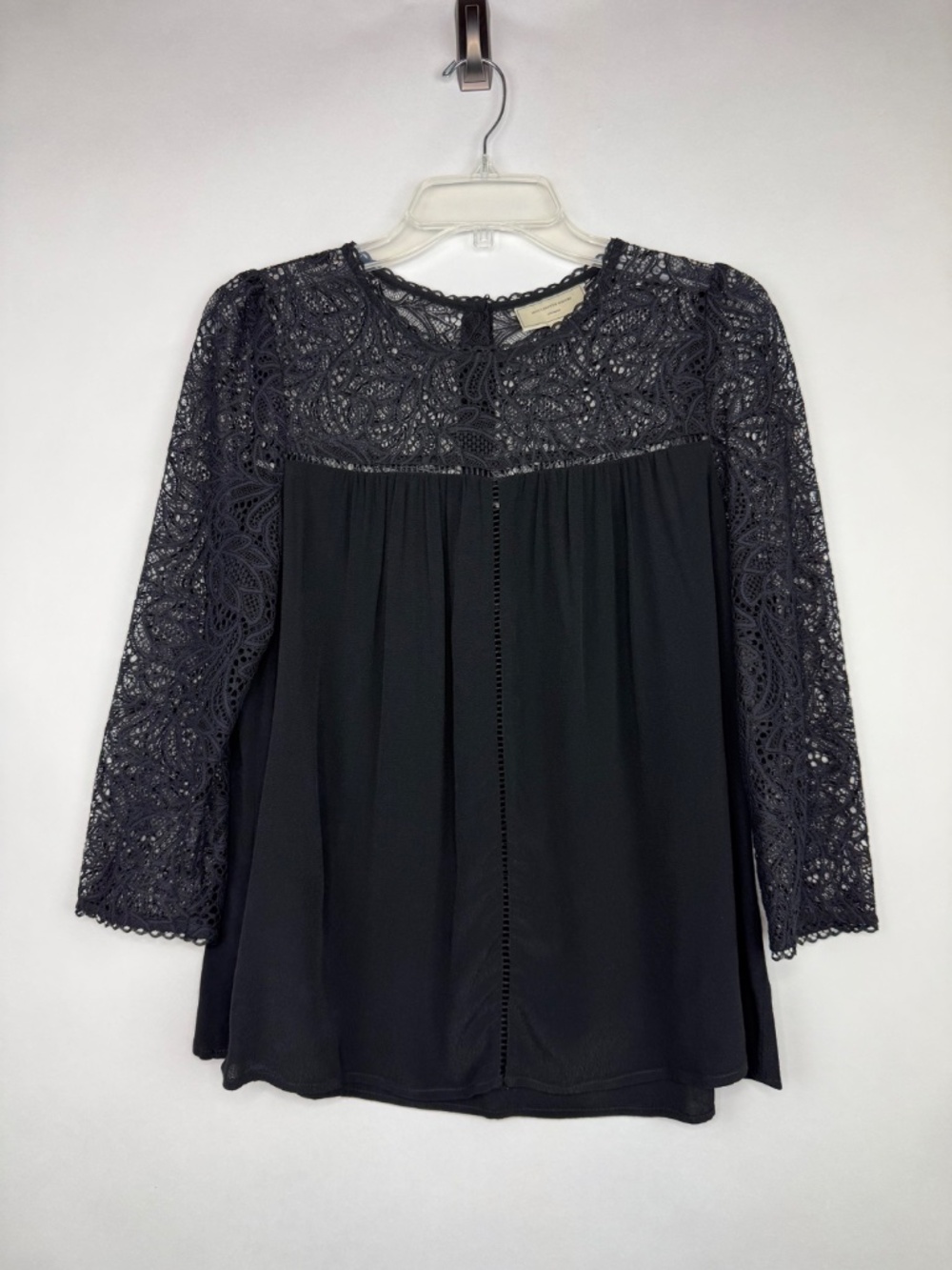 Moulinette Soeurs Anthropologie Black Lace 3/4 Sleeve Blouse Sz 6